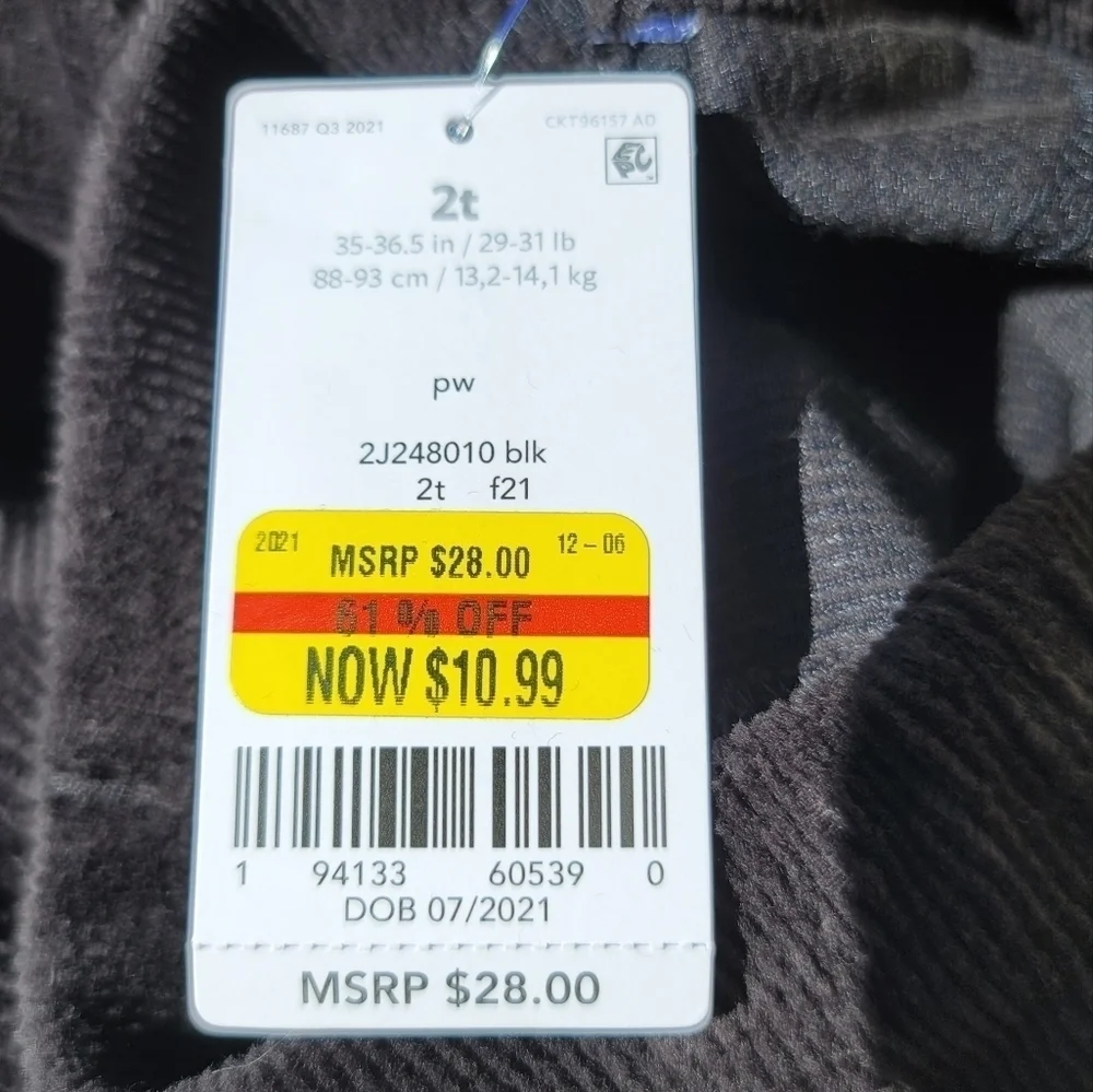 NEW Carter's Black Ribbed Velvet‎ Leggings